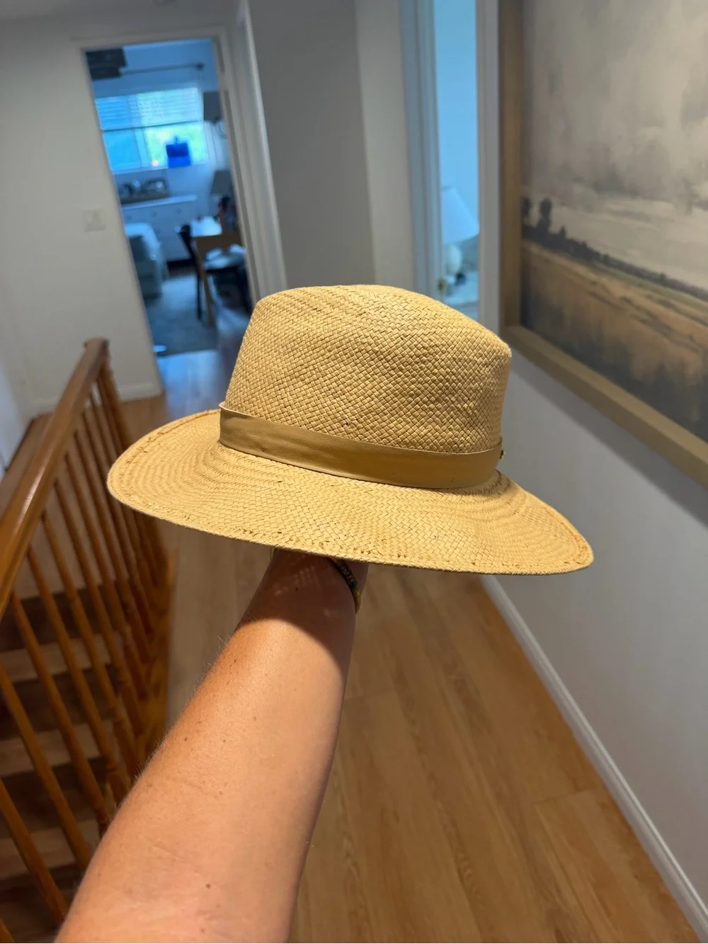 Janessa Leone Women’s Straw Fedora in Natural Beige with Tan Band